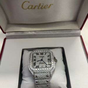 iced out Cartier Silver Diamond Watch